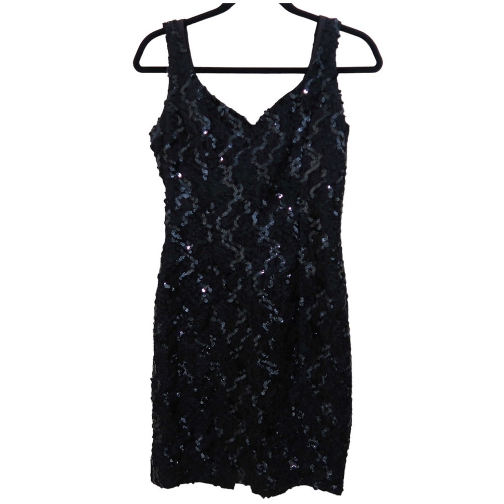 80s Vintage‎ Black Sequin Dress Mini LBD Union Made Karen Lucas for Niki